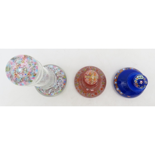 2232 - A GROUP OF MILLEFIORI PIECES&nbsp;including a scent bottle, dated 1832, two other scent bottles, ass... 
