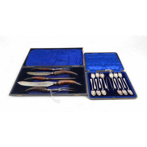 272 - A cased set of silver teaspoons and sugar tongs, by Cooper Brothers & Sons, Sheffield 1911, a ca... 