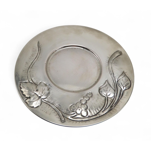 293 - An Italian silver jug and stand, embossed with grape & vine decoration, 674gms (2)