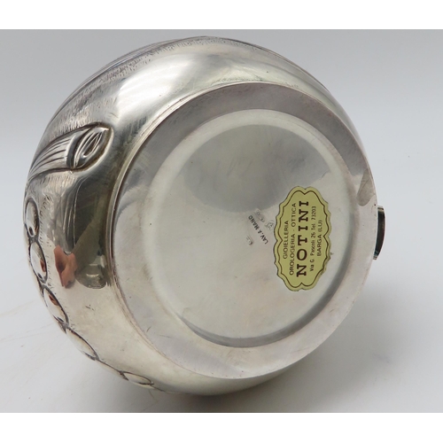 293 - An Italian silver jug and stand, embossed with grape & vine decoration, 674gms (2)