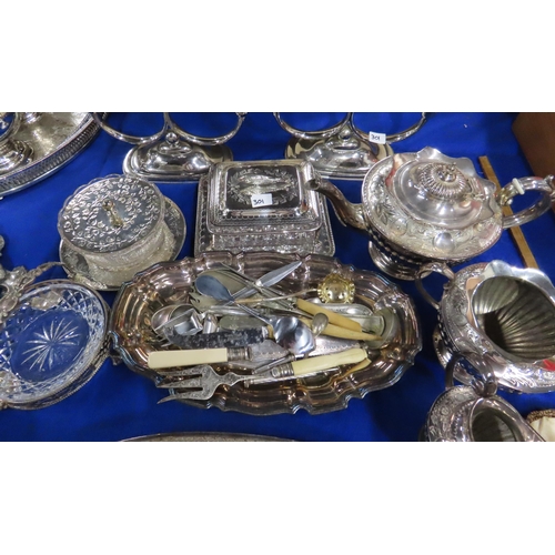 301 - A collection of EPNS including a three piece tea service tea service, trays, entree dishes, a pair o... 