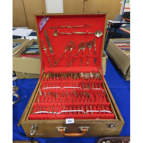 303 - A three layer Thai brass canteen of cutlery, 144 pieces