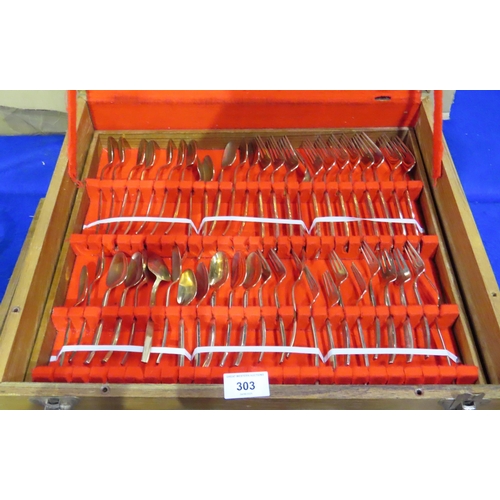 303 - A three layer Thai brass canteen of cutlery, 144 pieces