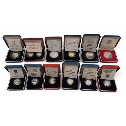330 - A lot comprising twelve various silver commemorative and silver proof coins to include Piedfort 1999... 