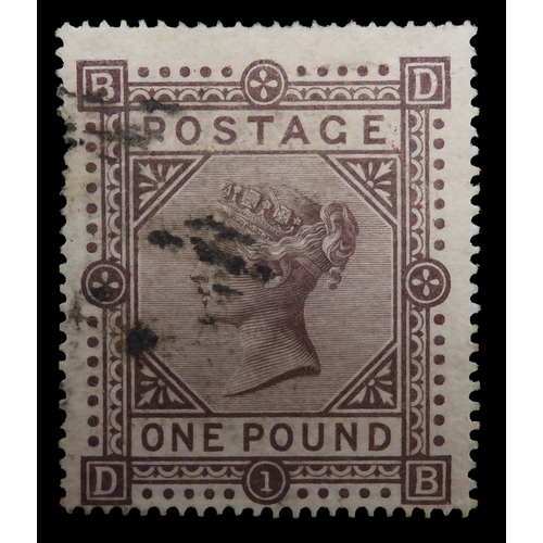 GREAT BRITAIN sg129 £1 brown lilac plate 1 centred low fine used