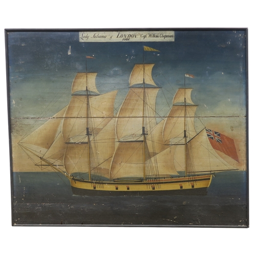 2551 - BRITISH SCHOOL, EARLY-19th CENTURYThe barque Lady Juliana, Capt. William Chapman, 1801Oil on pine pa... 