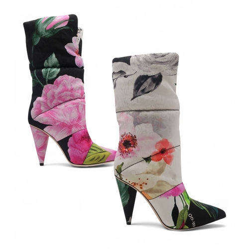 6025 - A pair of Jimmy Choo Off-White Sara 100 padded floral high heel boots, size 36.5, with bag and box