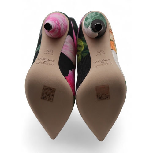 6025 - A pair of Jimmy Choo Off-White Sara 100 padded floral high heel boots, size 36.5, with bag and box