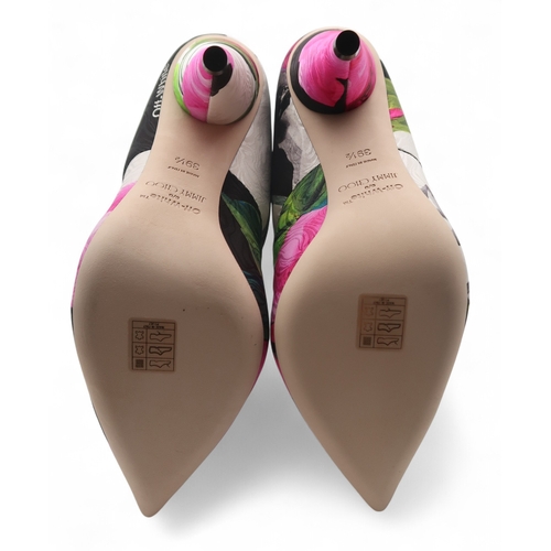 6026 - A pair of Jimmy Choo Off-White Sara 100 padded floral high heel boots, size 39.5, with bag and box