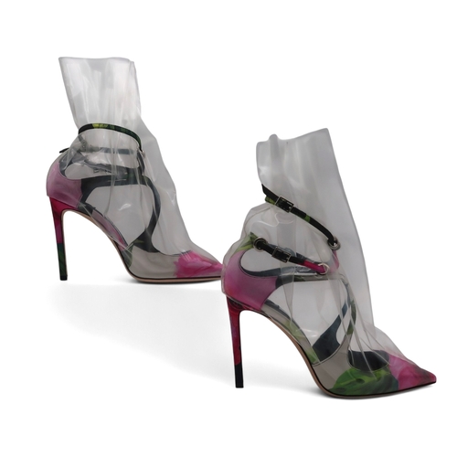 6027 - A pair of Jimmy Choo Off-White Claire 100 floral mix/transparent high heel shoes, size 38, with box