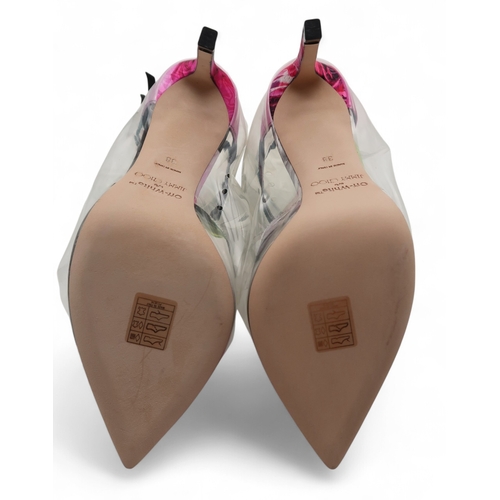 6027 - A pair of Jimmy Choo Off-White Claire 100 floral mix/transparent high heel shoes, size 38, with box