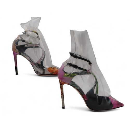 6028 - A pair of Jimmy Choo Off-White Claire 100 floral mix/transparent high heel shoes, size 9, with box