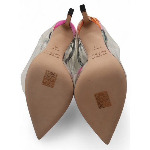 6028 - A pair of Jimmy Choo Off-White Claire 100 floral mix/transparent high heel shoes, size 9, with box