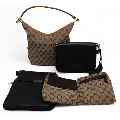 6119 - Gucci - A leather cross body bag, a leather shoulder bag with stitched logo to front, a canvas body ... 