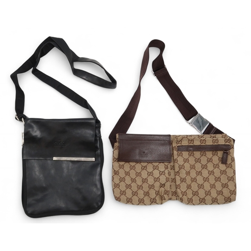 6119 - Gucci - A leather cross body bag, a leather shoulder bag with stitched logo to front, a canvas body ... 