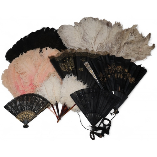 Assorted ostrich feather and other fans