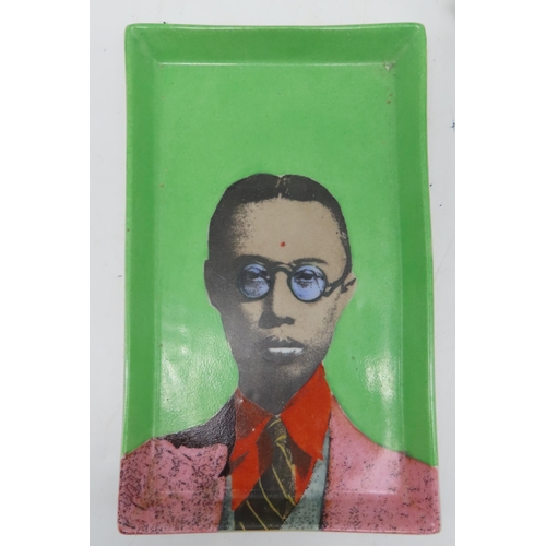 Three Fabienne Jouvin rectangular dishes depicting Emperor Pu Yi