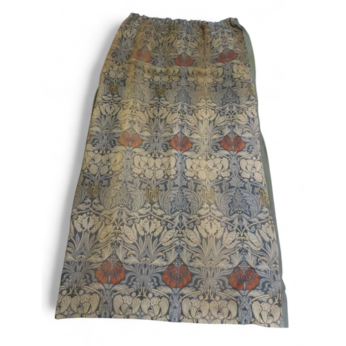 2188 - WILLIAM MORRIS (1834-1896) A PAIR OF TULIP AND ROSE WOVEN WOOL CURTAINS with dark blue panels to eit... 