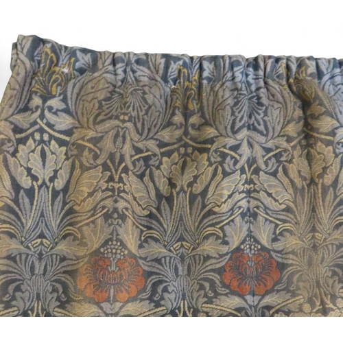 2188 - WILLIAM MORRIS (1834-1896) A PAIR OF TULIP AND ROSE WOVEN WOOL CURTAINS with dark blue panels to eit... 