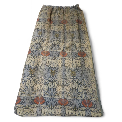 2188 - WILLIAM MORRIS (1834-1896) A PAIR OF TULIP AND ROSE WOVEN WOOL CURTAINS with dark blue panels to eit... 