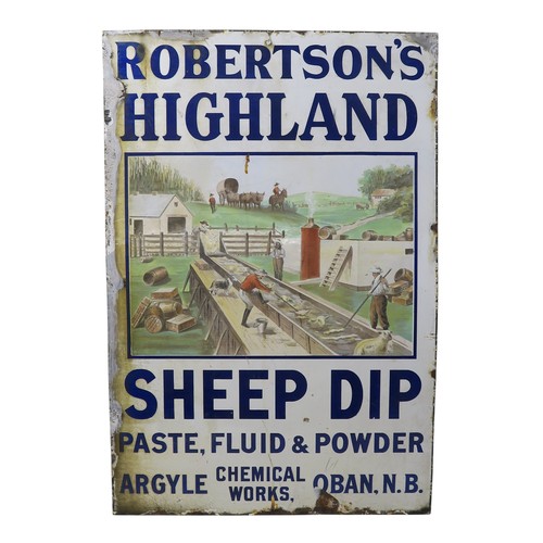 2557 - A RARE ROBERTSON'S HIGHLAND SHEEP DIP ENAMEL ADVERTISING SIGNFeaturing a depiction of sheep being ba... 