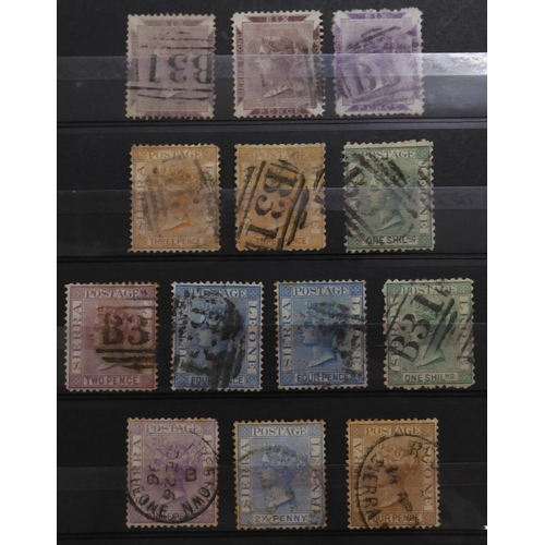7127 - SIERRA LEONE a collection on three stock pages to include 6d x 3 no watermark, 1872 sg8 x 2 sg10 use... 