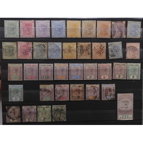 7127 - SIERRA LEONE a collection on three stock pages to include 6d x 3 no watermark, 1872 sg8 x 2 sg10 use... 