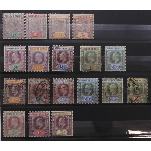 7128 - NORTHERN NIGERIA a collection from 1900 to 1912 to include 1902 sg17 2/6 x2 used, sg18 10/- used, 19... 