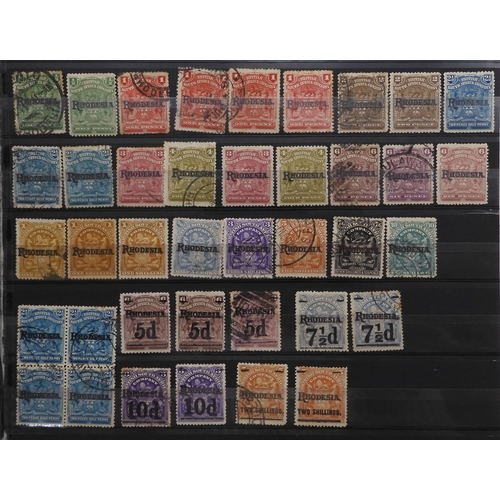 7130 - RHODESIA 1892 to 1909 on stock pages to include 1d, 1/-, both 2/6 mint (sg6 unused), used to £1 = po... 