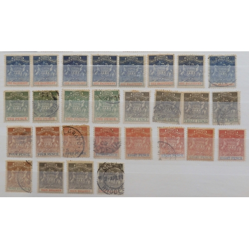 7130 - RHODESIA 1892 to 1909 on stock pages to include 1d, 1/-, both 2/6 mint (sg6 unused), used to £1 = po... 