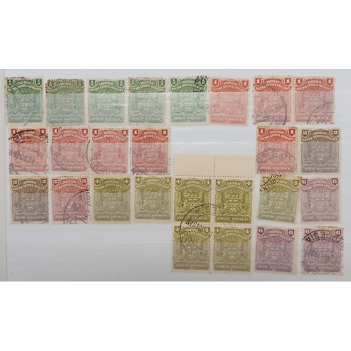 7130 - RHODESIA 1892 to 1909 on stock pages to include 1d, 1/-, both 2/6 mint (sg6 unused), used to £1 = po... 