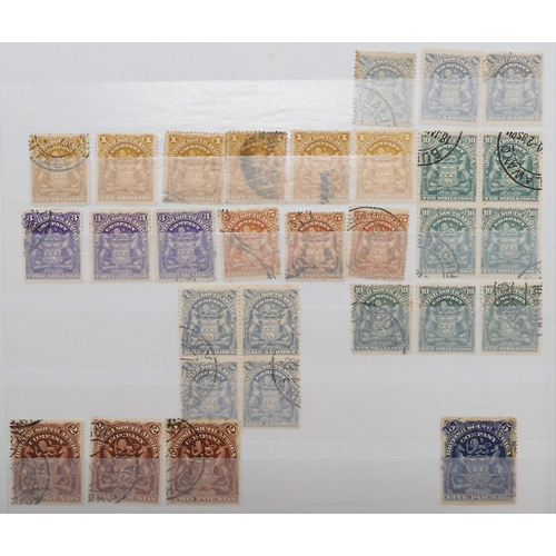 7130 - RHODESIA 1892 to 1909 on stock pages to include 1d, 1/-, both 2/6 mint (sg6 unused), used to £1 = po... 