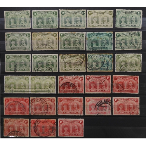 7134 - RHODESIA 1910-1913 on stock book pages of George V and Queen Mary with values to £1 mainly used but ... 