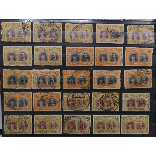7134 - RHODESIA 1910-1913 on stock book pages of George V and Queen Mary with values to £1 mainly used but ... 