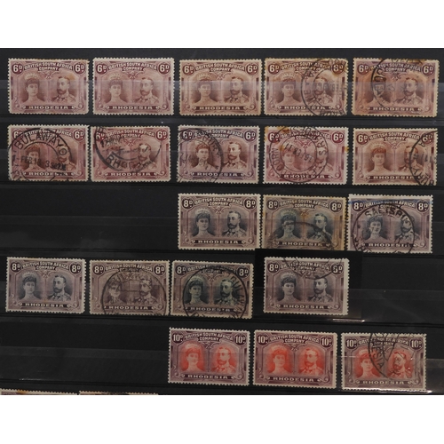 7134 - RHODESIA 1910-1913 on stock book pages of George V and Queen Mary with values to £1 mainly used but ... 