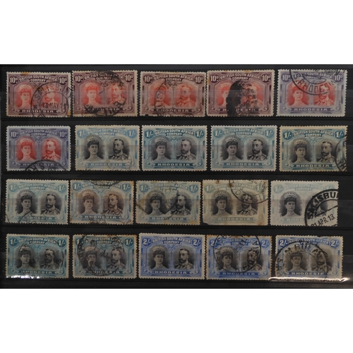 7134 - RHODESIA 1910-1913 on stock book pages of George V and Queen Mary with values to £1 mainly used but ... 