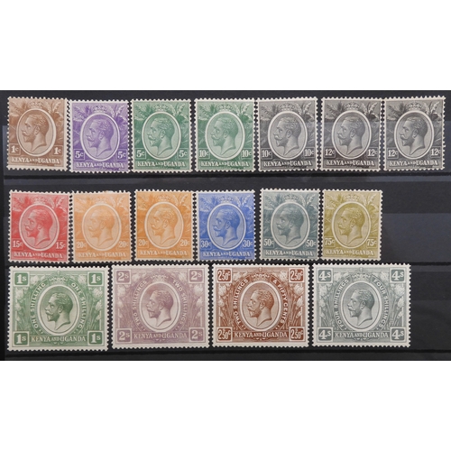 7139 - KENYA UGANDA TANGANYIKA  1922 set to 10/- (no 3/-) plus £1 used with law court cancel plus shades of... 