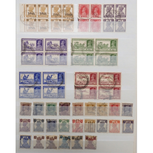 7144 - INDIA a collection on six stock book pages with many good stamps, noted 1854 4 ANNAS x 4 cut to shap... 
