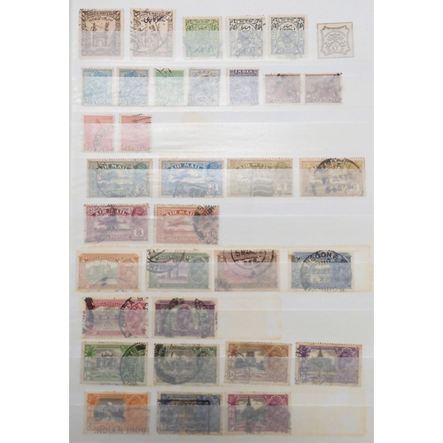 7144 - INDIA a collection on six stock book pages with many good stamps, noted 1854 4 ANNAS x 4 cut to shap... 