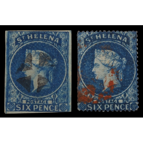 7150 - ST HELENA 1856  sg1 6d blue imperforate margin just touched bottom right corner, and sg2 perforate w... 