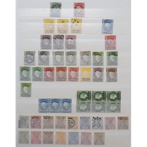 7151 - ST HELENA up to 1953 on three stock book pages including mint overprint to 1/- and used to 4d, also ... 