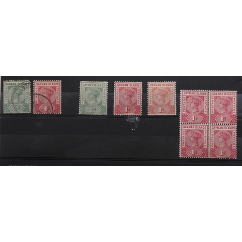 7152 - CAYMAN ISLANDS a collection on 5 stock book pages to include 1900 ½d and 1d used and mint with a blo... 