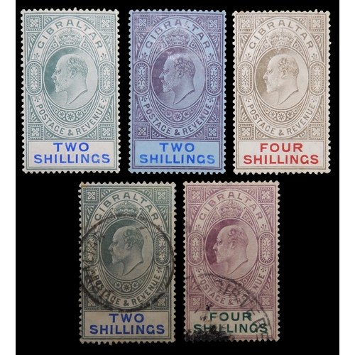 7155 - GIBRALTAR Edward VII high values to include sg62 2/- mint, sg72 2/- mint, sg73 4/- mint together wit... 