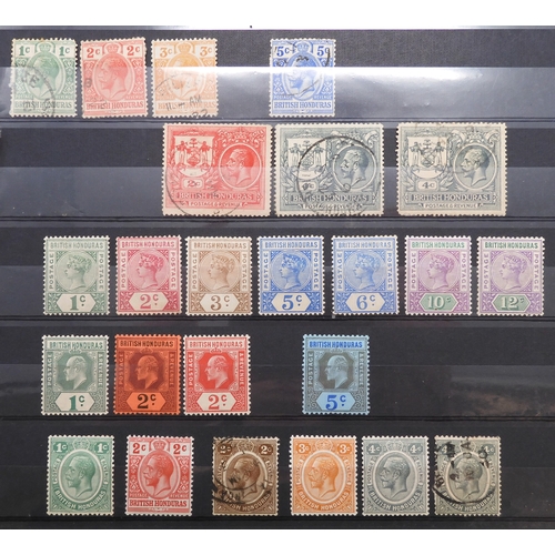 7165 - BRITISH CENTRAL AMERICA a collection stock book sheets BRITISH HONDURAS 1d blue perforate 14 used an... 