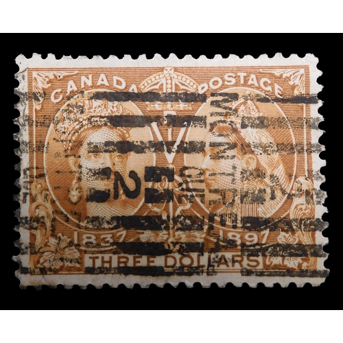 7173 - CANADA&nbsp; 1897 sg138 $3 bistre jubilee issue fine used with MONTREAL roller cancel