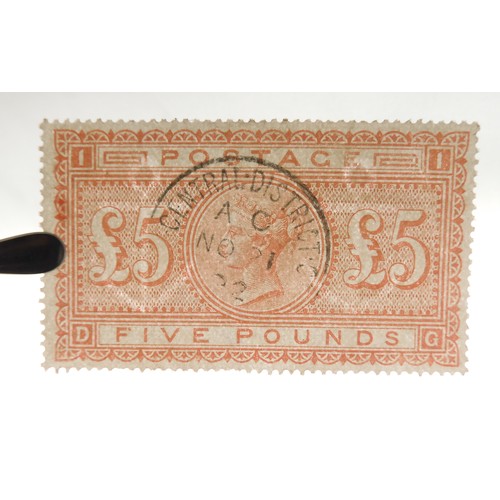 7000 - GREAT BRITAIN sg137 £5 Orange watermark large anchor. A superb well centred circular date stamp canc... 