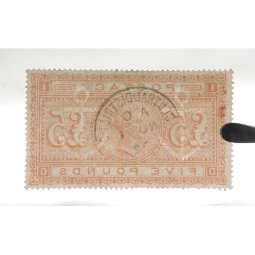 7000 - GREAT BRITAIN sg137 £5 Orange watermark large anchor. A superb well centred circular date stamp canc... 