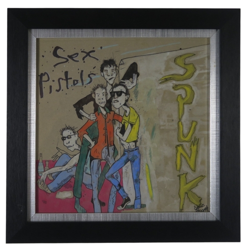 2595 - SEX PISTOLS INTERESTThree Steve Prescot original signed illustrations, two depicting the Sex Pistols... 