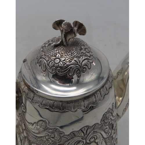 2301 - AN IMPRESSIVE GEORGE IV IRISH SILVER TEAPOTmaker's mark MF, Dublin 1820, of baluster form, engraved ... 