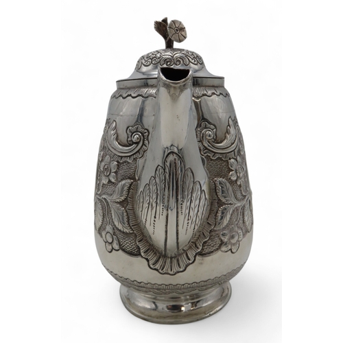 2301 - AN IMPRESSIVE GEORGE IV IRISH SILVER TEAPOTmaker's mark MF, Dublin 1820, of baluster form, engraved ... 